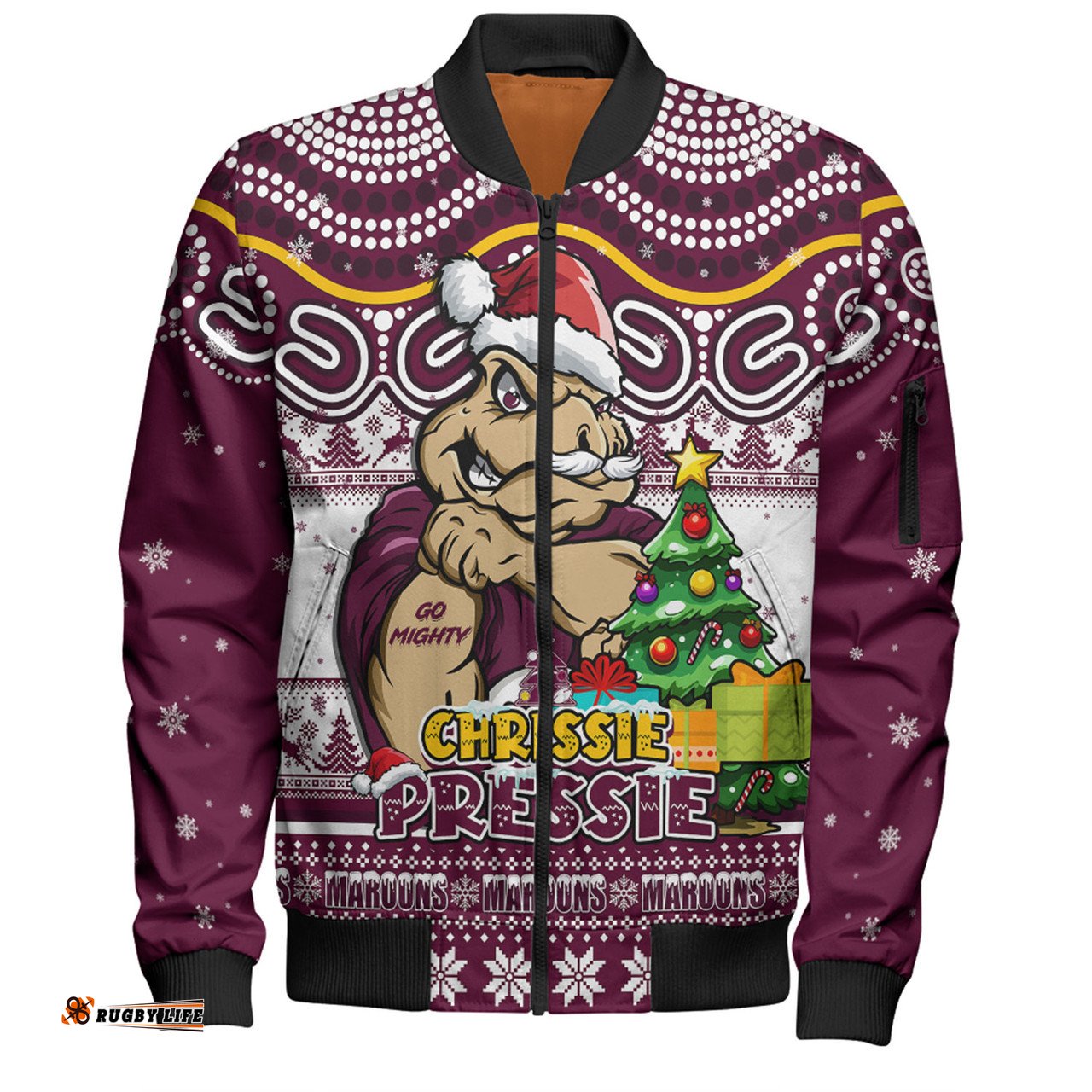 Amazing Aussie Queensland Maroons Aussie Ugly Christmas For Die Hard Fan Supporters Bomber Jacket