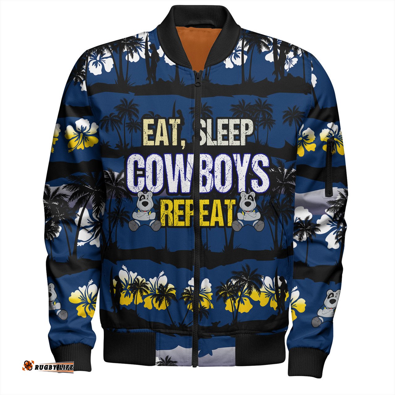 Amazing Aussie North Queensland Cowboys Eat Sleep Repeat With Tropical Patterns Bomber Jacket