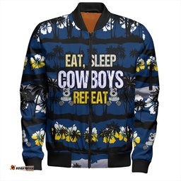 Amazing Aussie North Queensland Cowboys Eat Sleep Repeat With Tropical Patterns Bomber Jacket