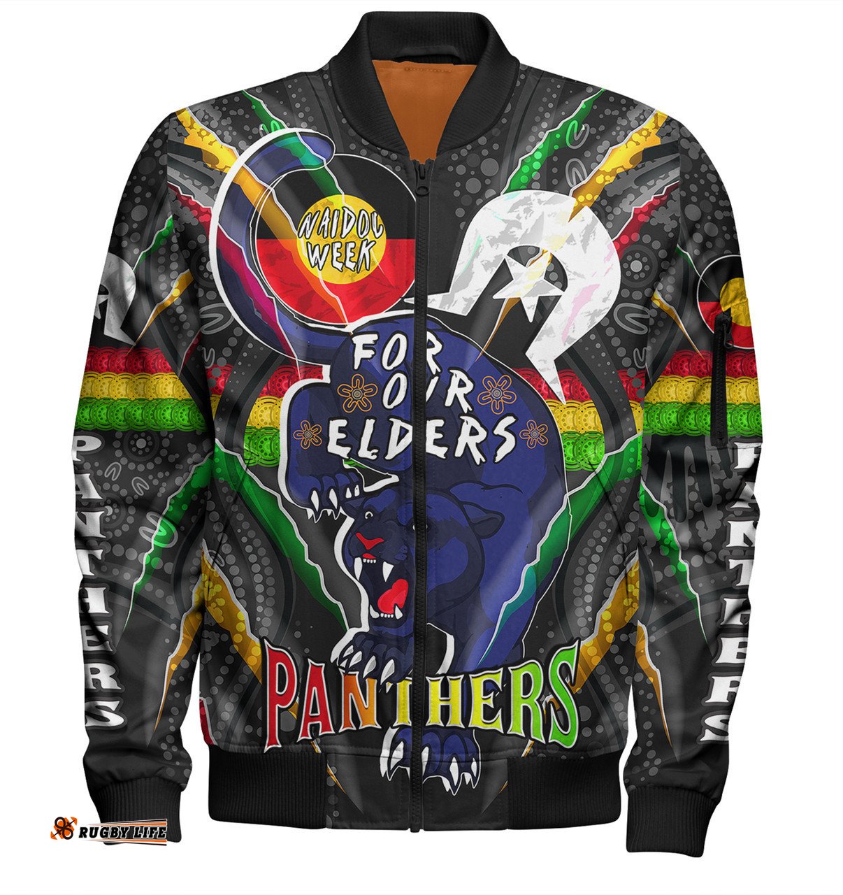 Amazing Aussie Penrith Panthers Naidoc Week Custom Penrith Panthers Naidoc Week For Our Elders Australian Indigenous Dot Art Bomber Jacket