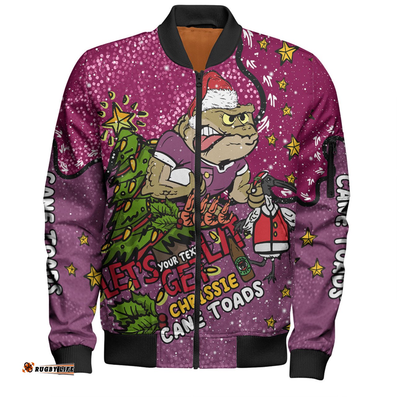 Amazing Aussie Queensland Cane Toads Christmas Custom Let's Get Lit Chrisse Pressie Bomber Jacket