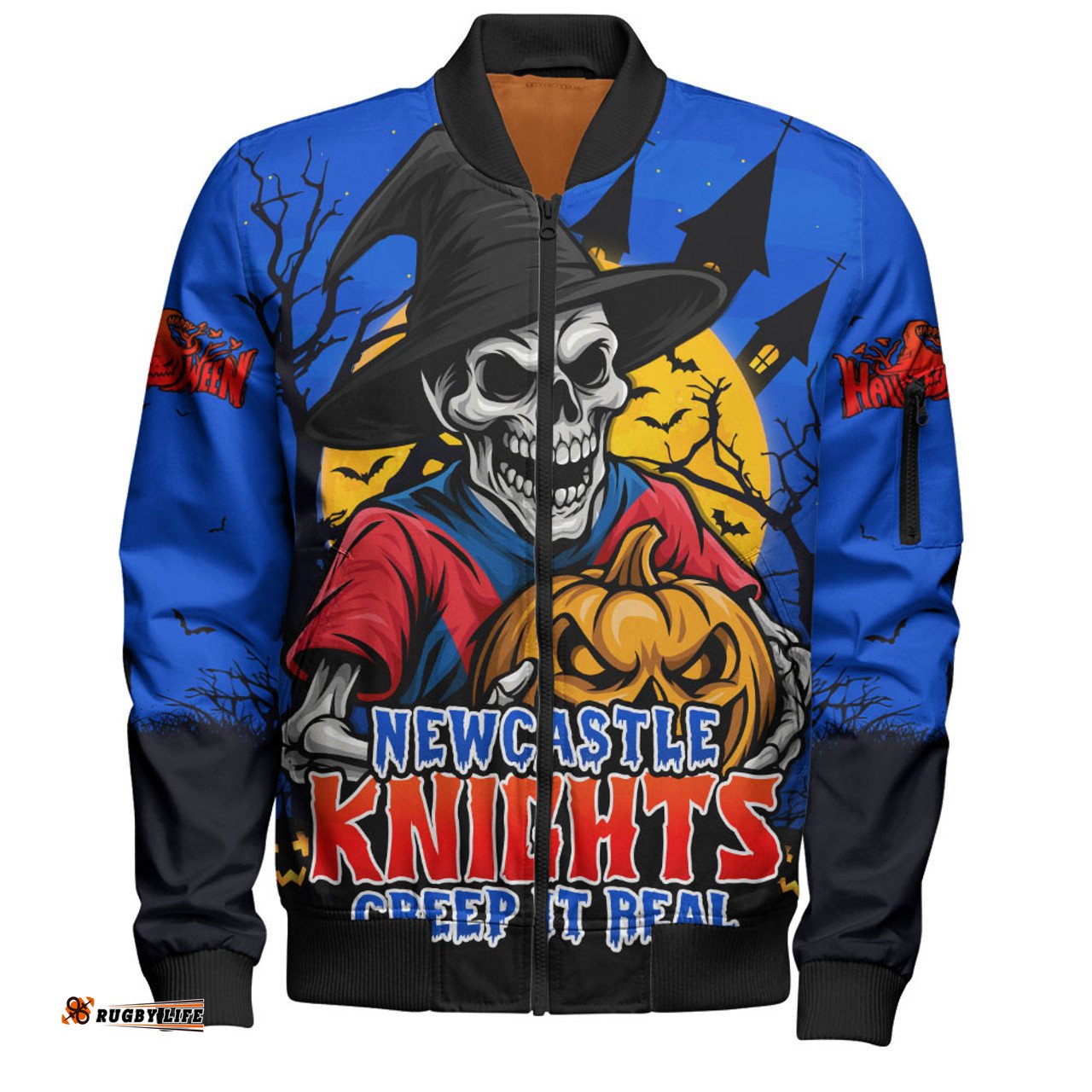 Amazing Aussie Newcastle Knights Dark Moon Rugby Halloween Battle Edition Bomber Jacket