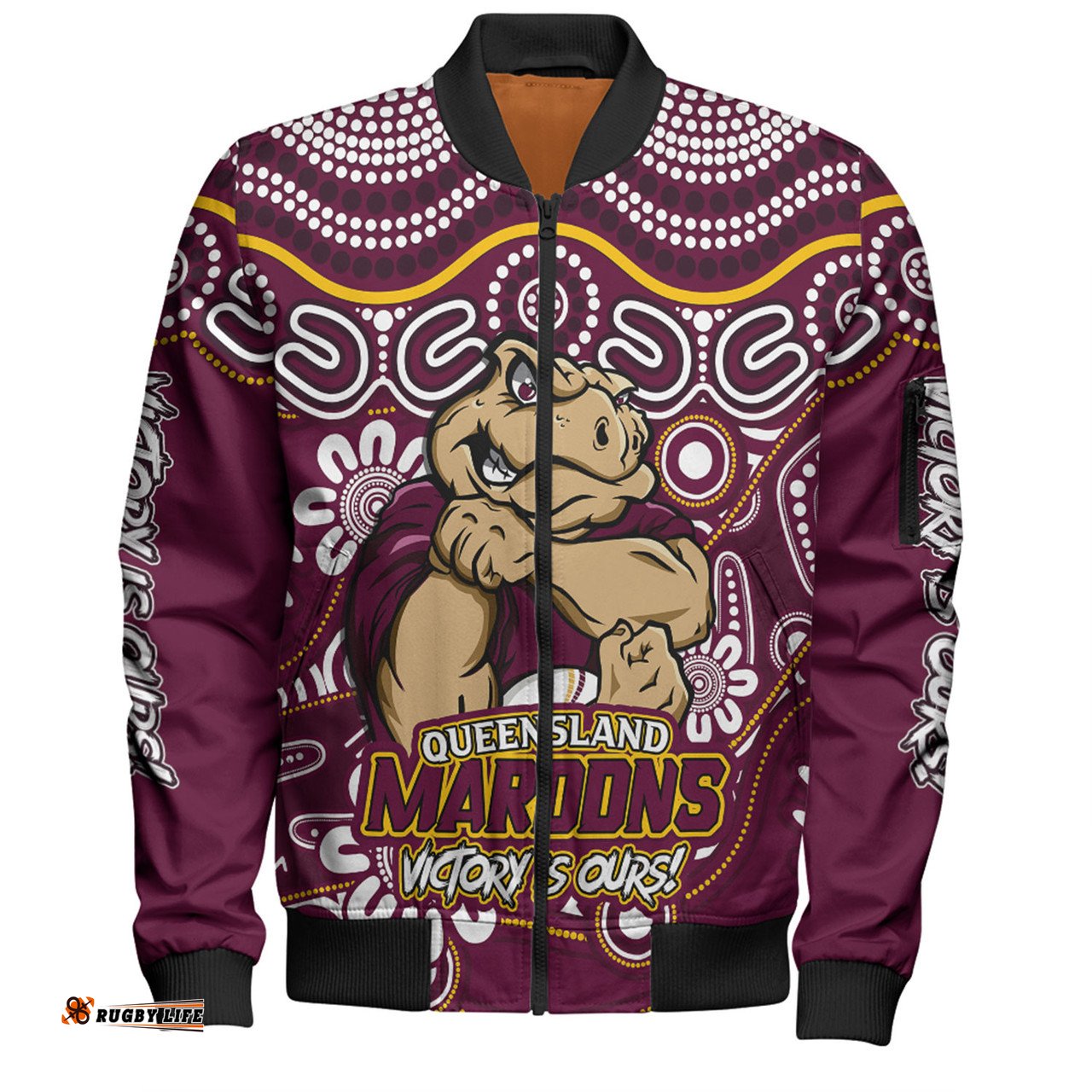 Amazing Aussie Queensland Maroons Aboriginal Inspired Tough Fan Rugby For Life Bomber Jacket