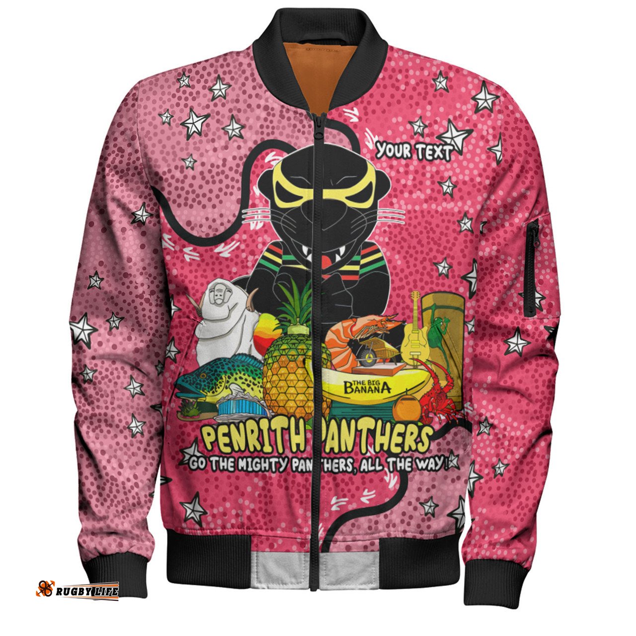 Amazing Aussie Penrith Panthers Custom Australian Big Things (Pink) Bomber Jacket
