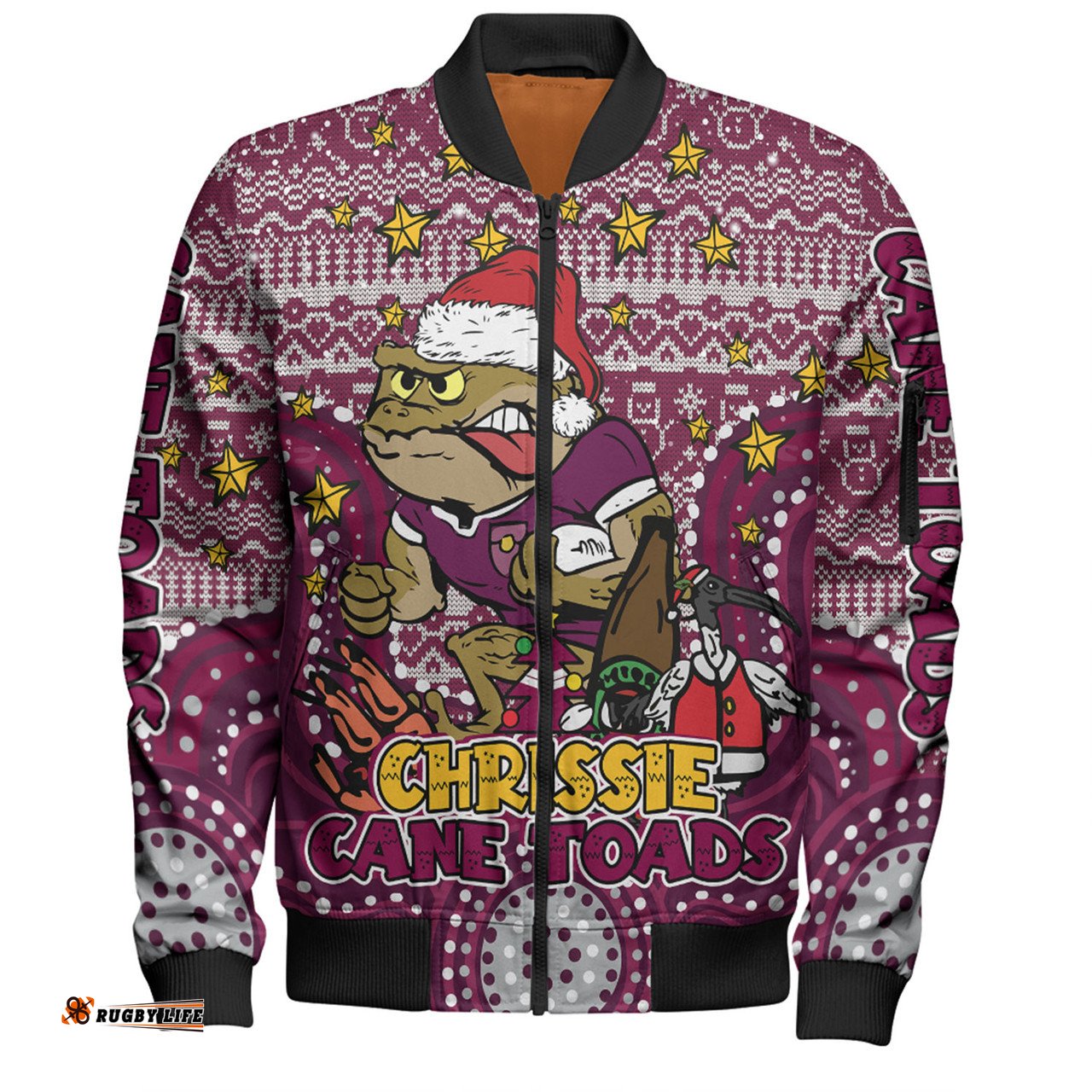 Amazing Aussie Queensland Cane Toads Christmas Custom Christmas Knit Patterns Vintage Jersey Ugly Bomber Jacket