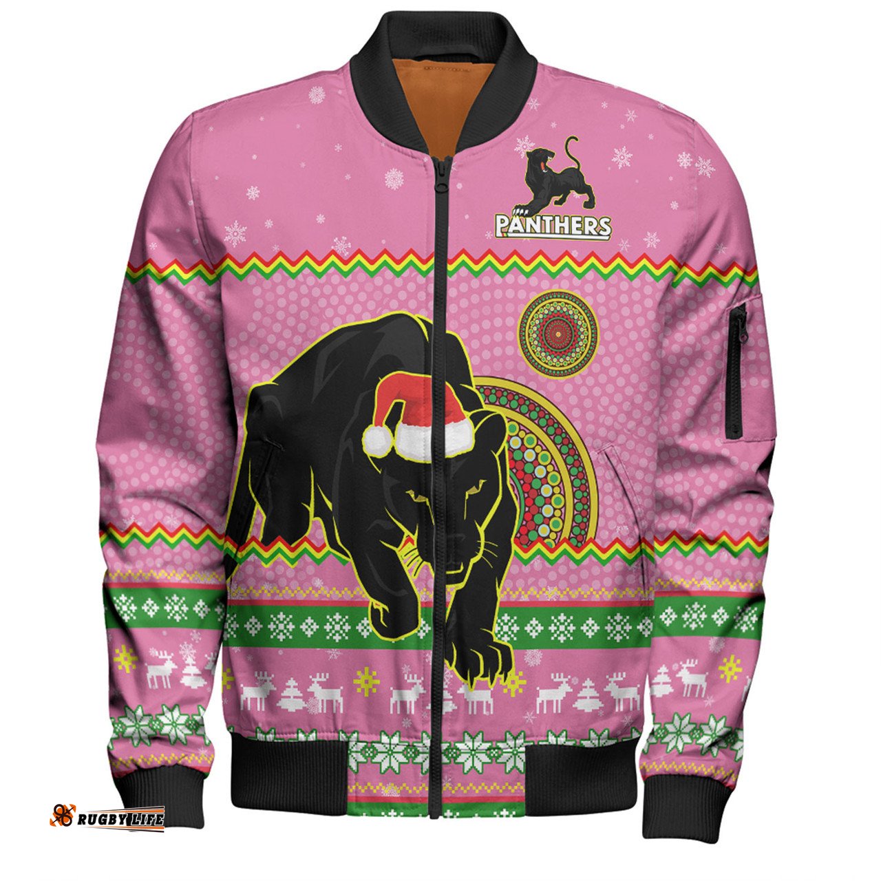 Amazing Aussie Penrith Panthers Christmas Custom Ugly Xmas And Aboriginal Patterns For Die Hard Fan Bomber Jacket