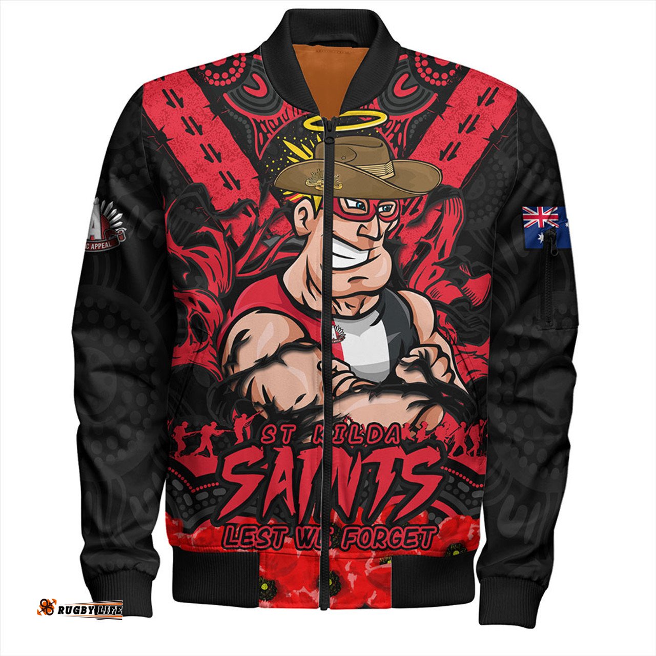 Amazing Aussie St Kilda Ripped Legacy Of The Game The ANZAC Spirit Lives On Bomber Jacket