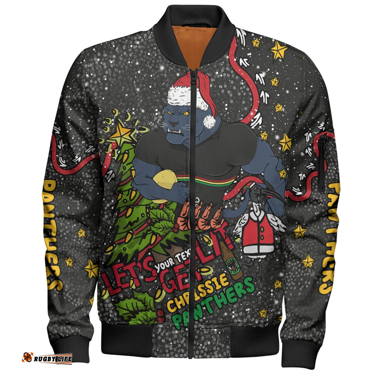Amazing Aussie Penrith Panthers Christmas Custom Let's Get Lit Chrisse Pressie Bomber Jacket