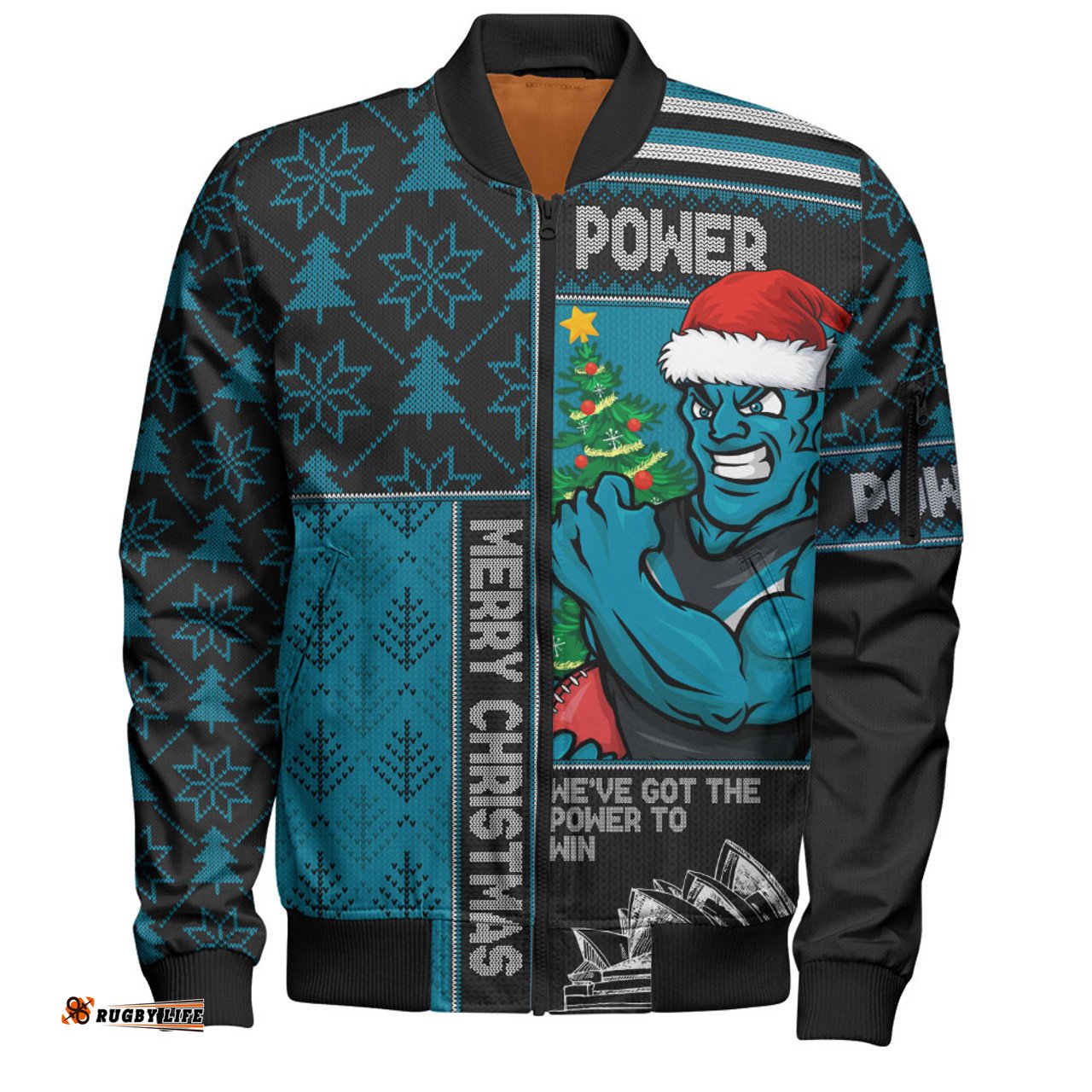Amazing Aussie Port Adelaide Merry Christmas Knit Style Festive Spirit Bomber Jacket