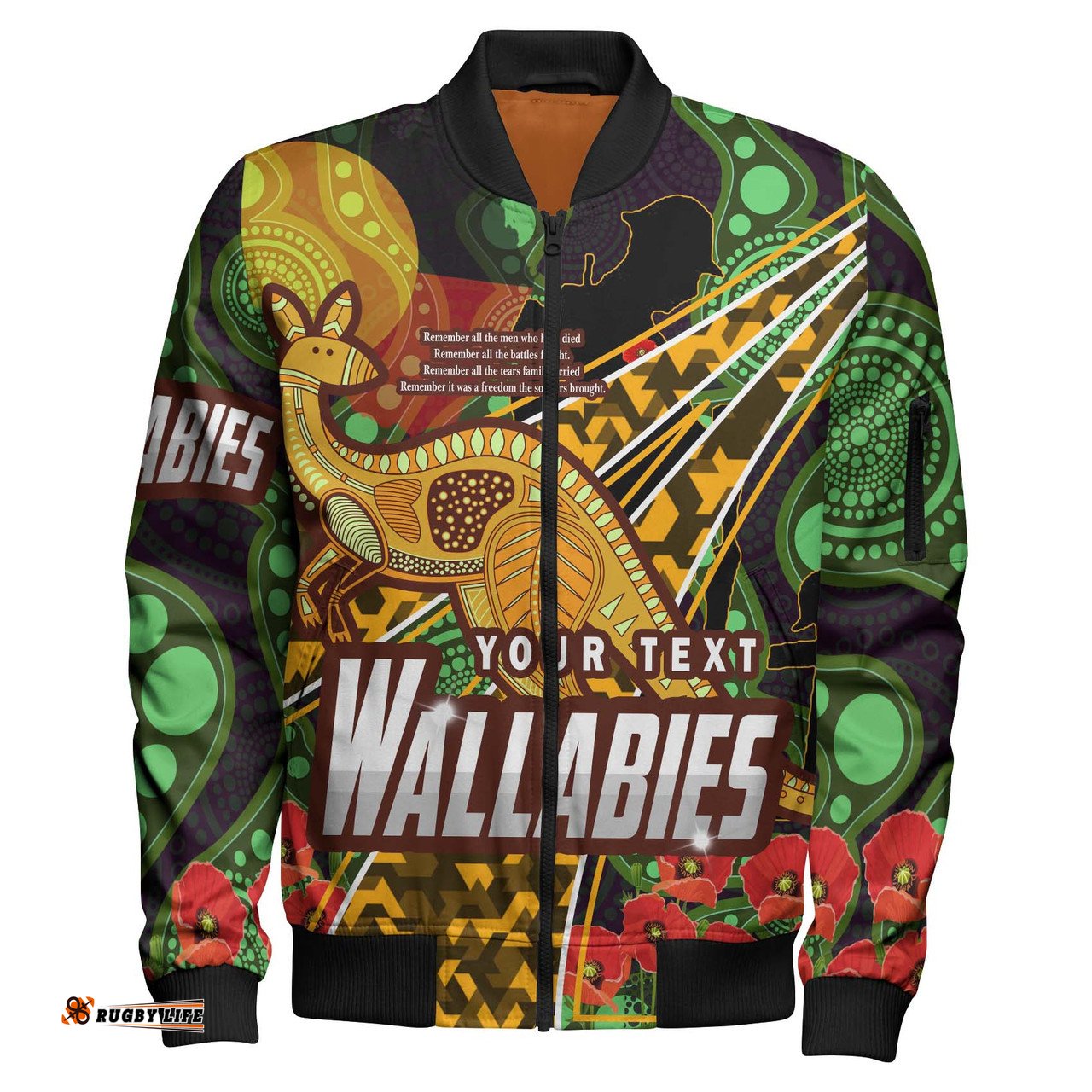 Amazing Aussie Wallabies Rugby Custom Anzac Day Aboriginal Inspired Wallabies Kangaroo Bomber Jacket