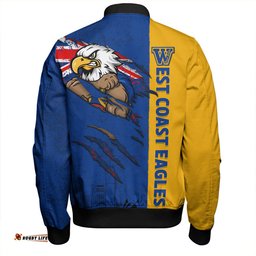 Amazing Aussie West Coast Eagles Burning Passion Of Power Scratch Style Bomber Jacket
