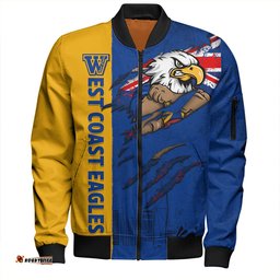Amazing Aussie West Coast Eagles Burning Passion Of Power Scratch Style Bomber Jacket