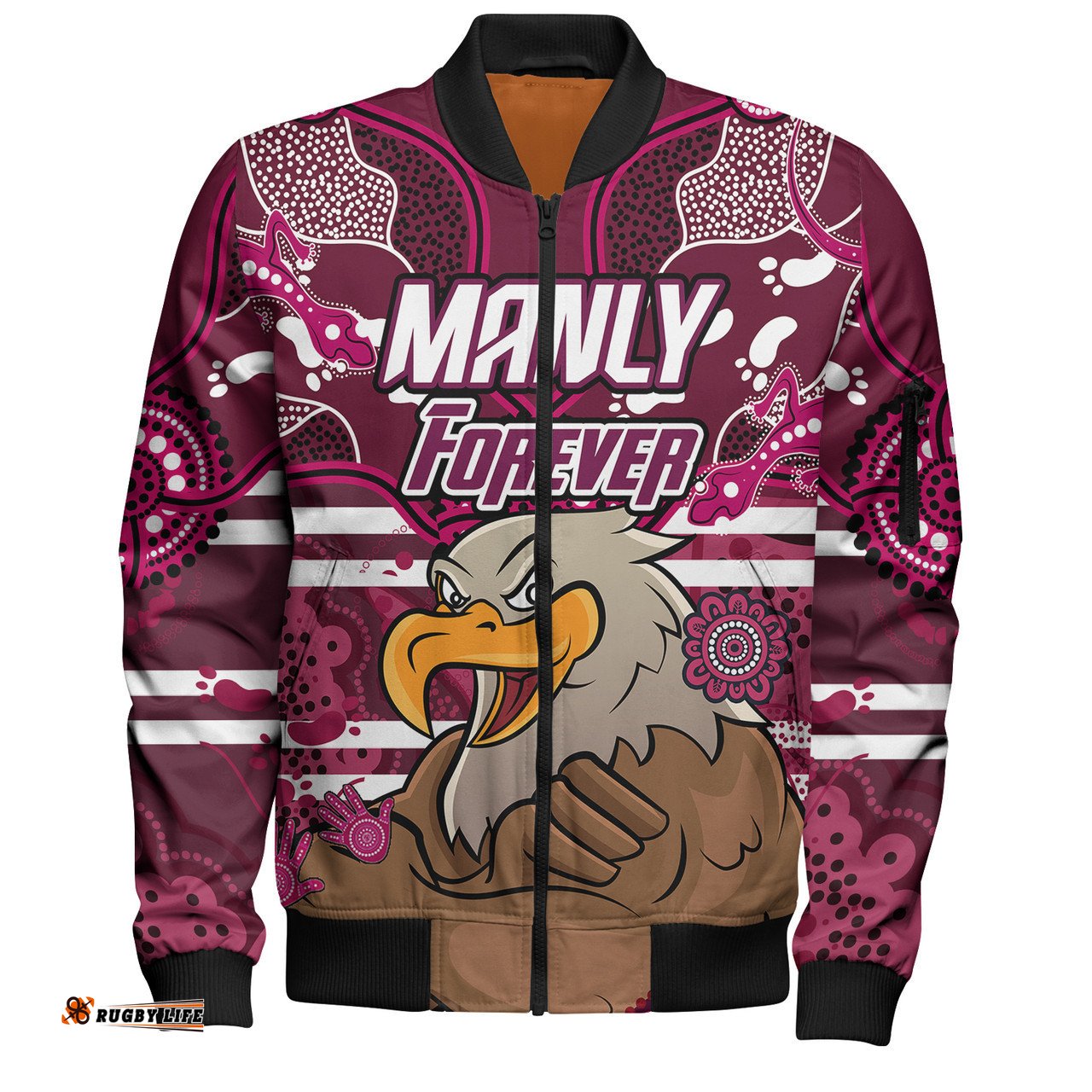 Amazing Aussie Sea Eagles Custom Manly Forever With Aboriginal Style Bomber Jacket