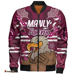Amazing Aussie Sea Eagles Custom Manly Forever With Aboriginal Style Bomber Jacket