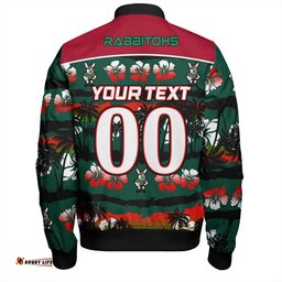 Amazing Aussie South Sydney Rabbitohs Tropical Hibiscus and Coconut Trees Bomber Jacket