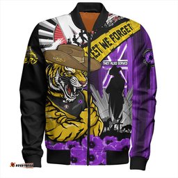 Amazing Aussie Richmond ANZAC Day Honor Purple Valor And Spirit Bomber Jacket