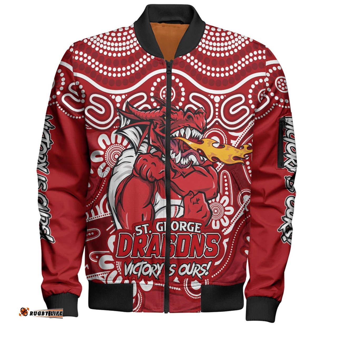 Amazing Aussie St. George Illawarra Dragons Aboriginal Inspired Tough Fan Rugby For Life Ver 2.0 Bomber Jacket
