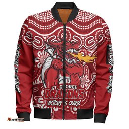 Amazing Aussie St. George Illawarra Dragons Aboriginal Inspired Tough Fan Rugby For Life Ver 2.0 Bomber Jacket