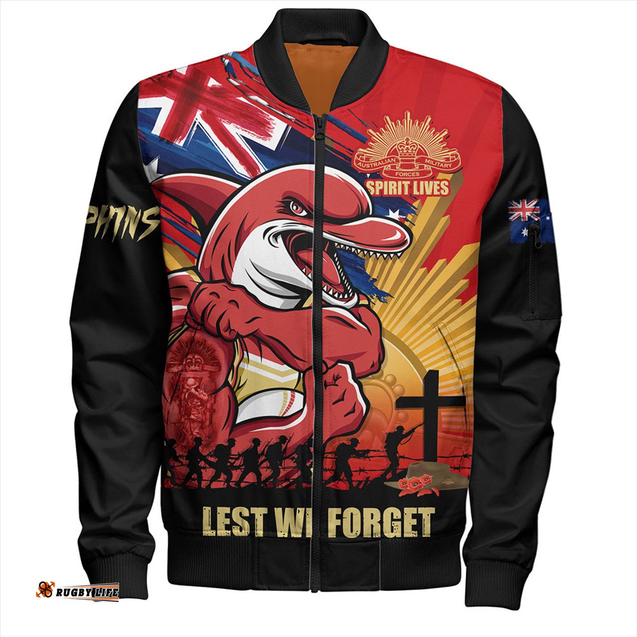 Amazing Aussie Redcliffe Dolphins Fearless ANZAC Defender Bomber Jacket
