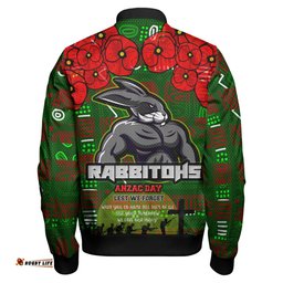 Amazing Aussie Australia Rabbitohs Aboriginal InspiredAustralia Rabbitohs Anzac '' Lest We Forget '' With Poppy Flower Bomber Jacket