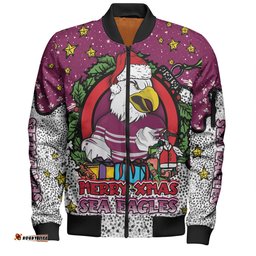 Amazing Aussie Manly Warringah Sea Eagles Christmas Custom Merry Christmas Our Beloved Team With Aboriginal Dot Art Pattern Bomber Jacket