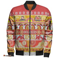 Amazing Aussie Redcliffe Dolphins Christmas Aboriginal Custom Indigenous Knitted Ugly Xmas Style Bomber Jacket