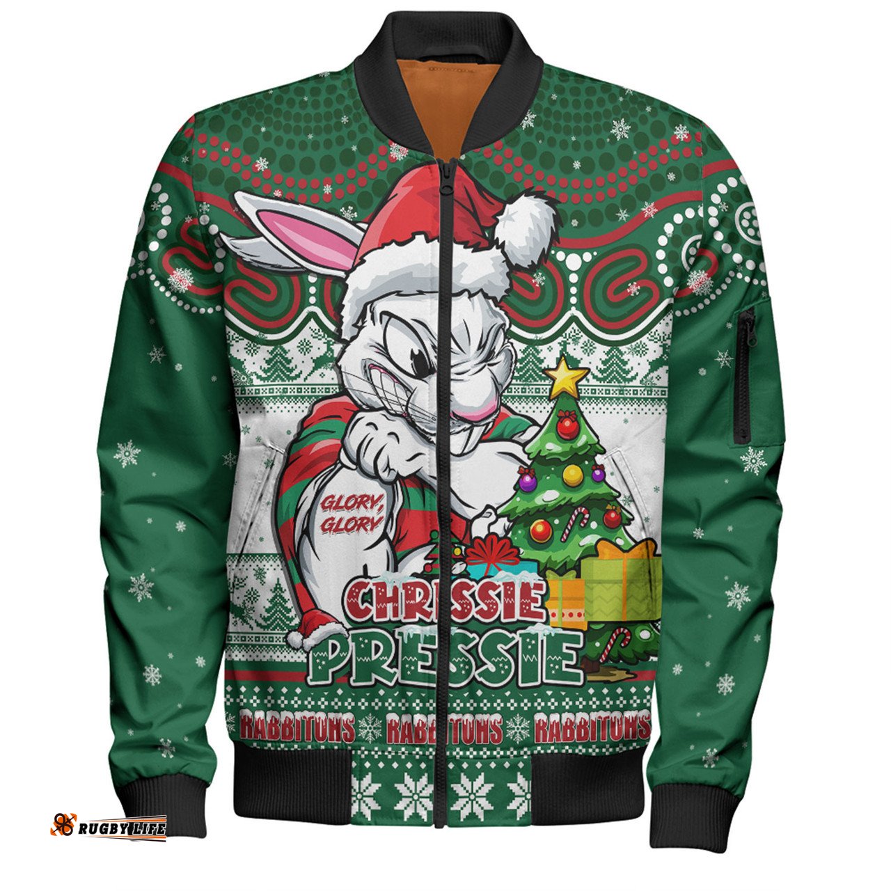 Amazing Aussie South Sydney Rabbitohs Aussie Ugly Christmas For Die Hard Fan Supporters Bomber Jacket