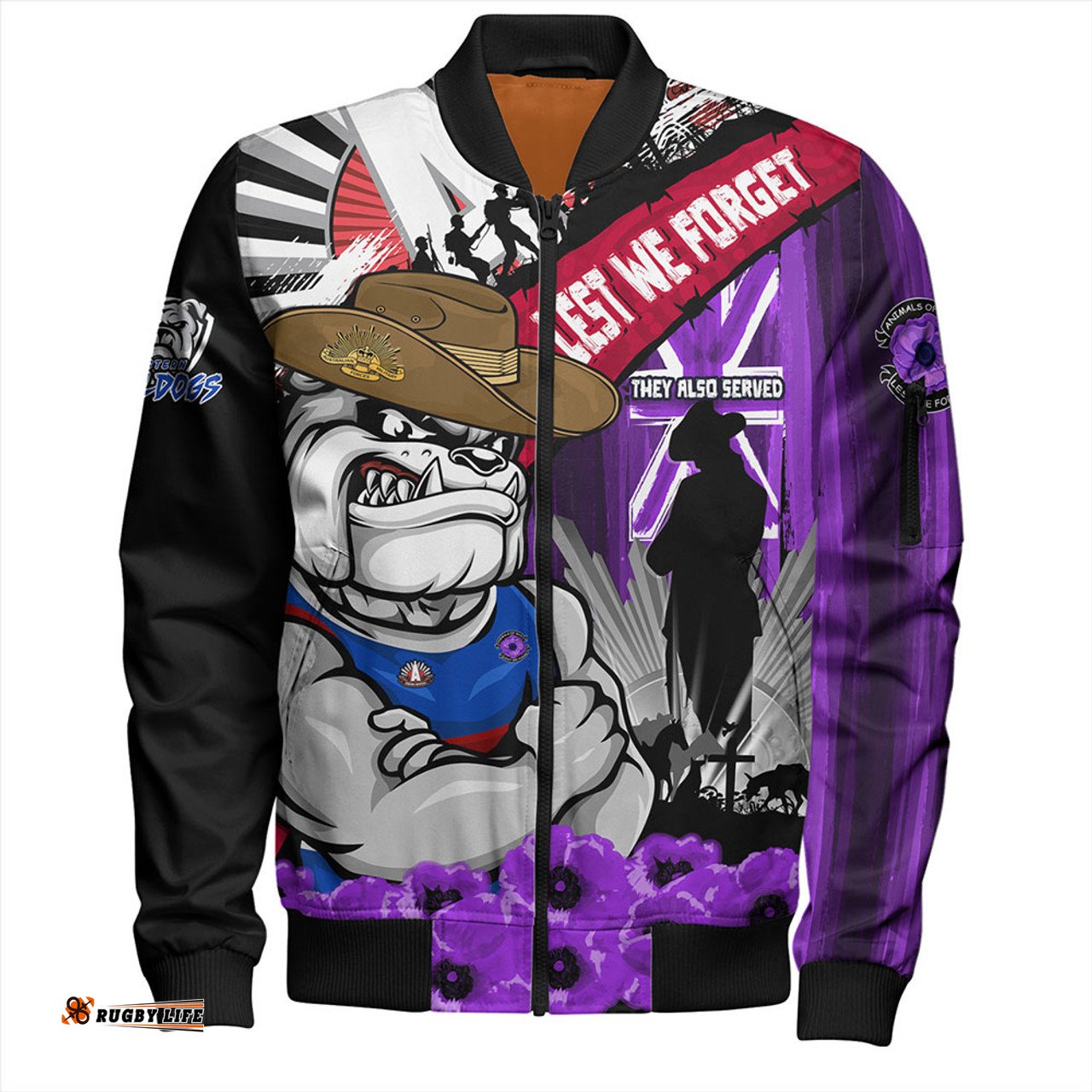 Amazing Aussie Western Bulldogs ANZAC Day Honor Purple Valor And Spirit Bomber Jacket