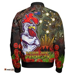 Amazing Aussie Sydney Roosters Custom Anzac Sydney Roosters with Remembrance Poppy and Indigenous Patterns Bomber Jacket