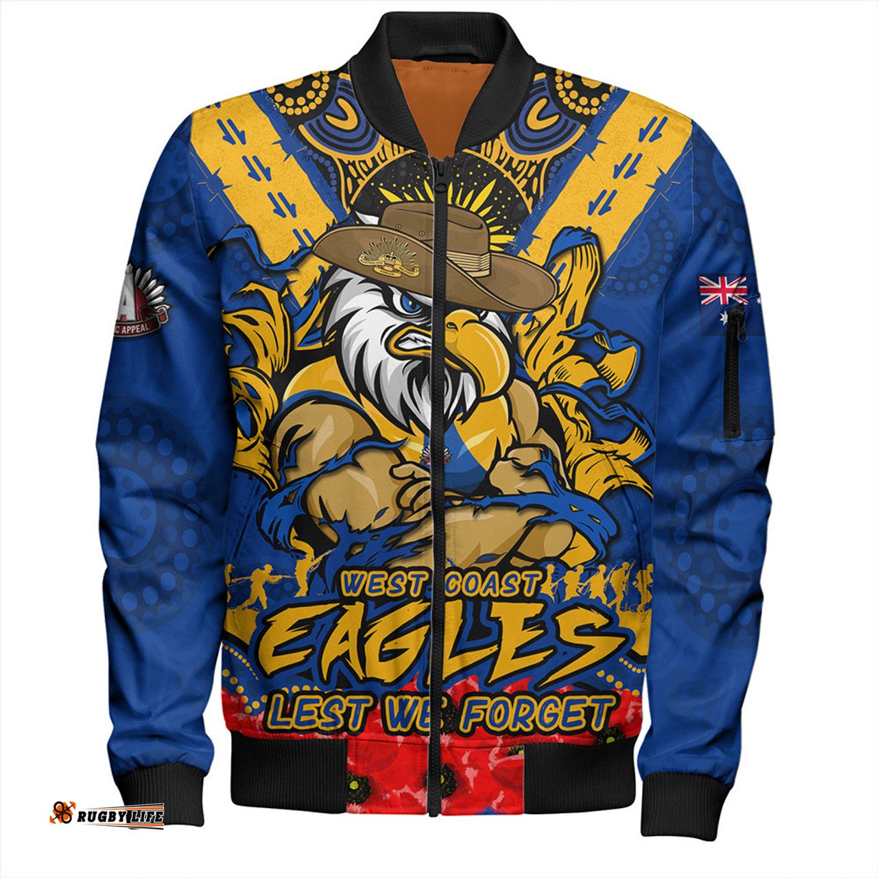 Amazing Aussie West Coast Eagles Ripped Legacy Of The Game The ANZAC Spirit Lives On Bomber Jacket