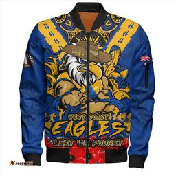 Amazing Aussie West Coast Eagles Ripped Legacy Of The Game The ANZAC Spirit Lives On Bomber Jacket