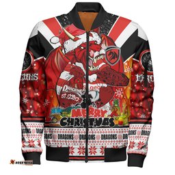 Amazing Aussie St. George Illawarra Dragons Christmas Custom Dragons Santa Aussie Big Things Bomber Jacket