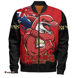 Amazing Aussie Redcliffe Dolphins Heart Of A Fighter Tough And Fearless Bomber Jacket
