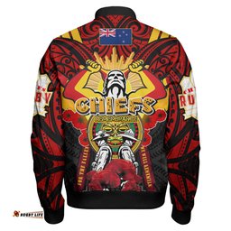 Amazing Aussie Waikato Chiefs Anzac Day Custom Remembrance Chiefs With Maori Patterns And Poppy Flowers Bomber Jacket