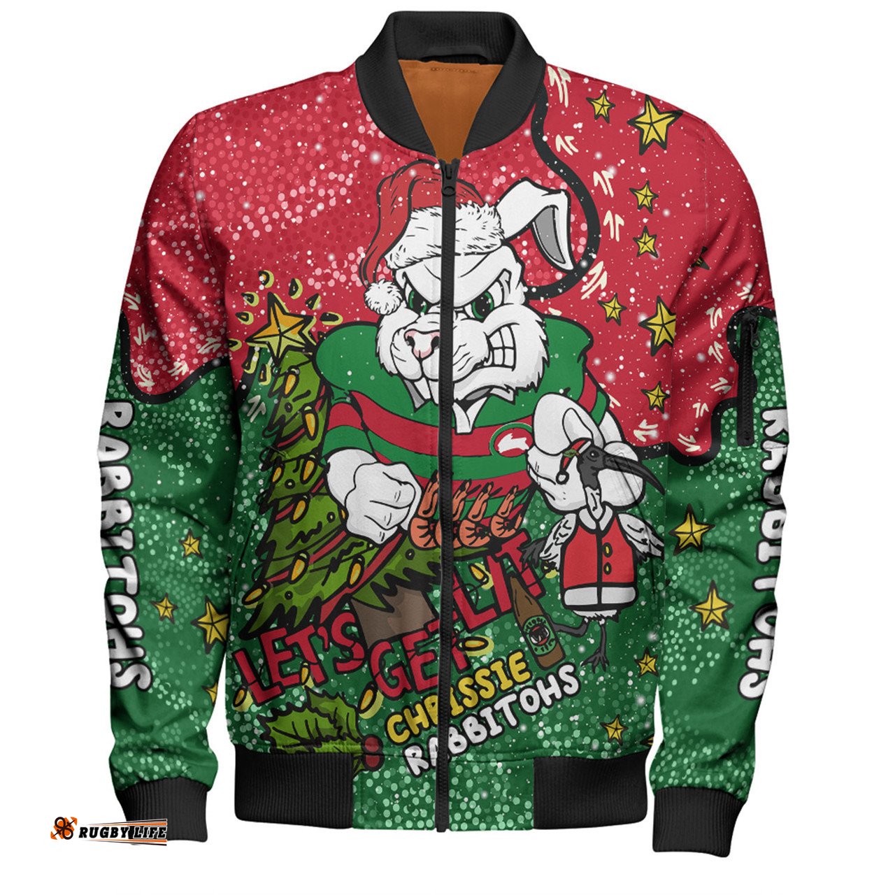 Amazing Aussie Sydney Roosters Christmas Custom Let's Get Lit Chrisse Pressie Bomber Jacket