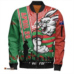Amazing Aussie South Sydney Rabbitohs Anzac Day Lest We Forget Strong Fighting Spirit Bomber Jacket