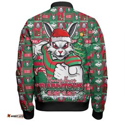 Amazing Aussie South Sydney Rabbitohs Merry Ugly Christmas Comic Style Bomber Jacket