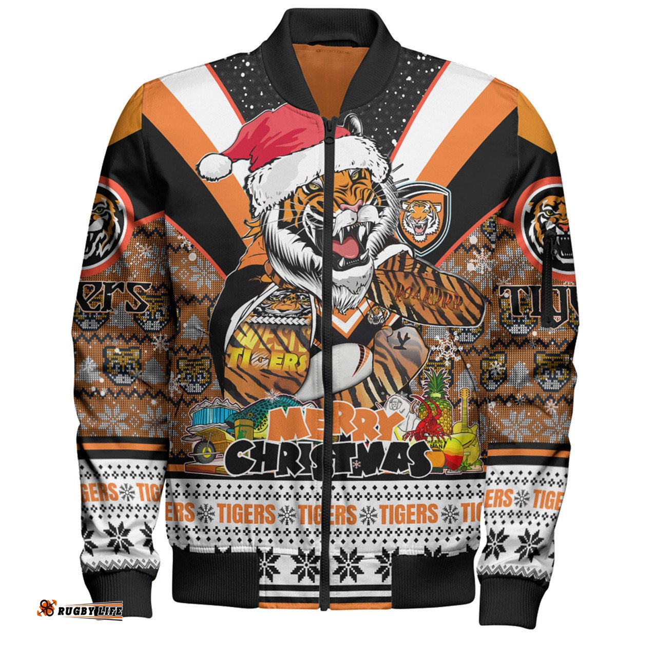 Amazing Aussie Wests Tigers Christmas Custom Tigers Santa Aussie Big Things Bomber Jacket