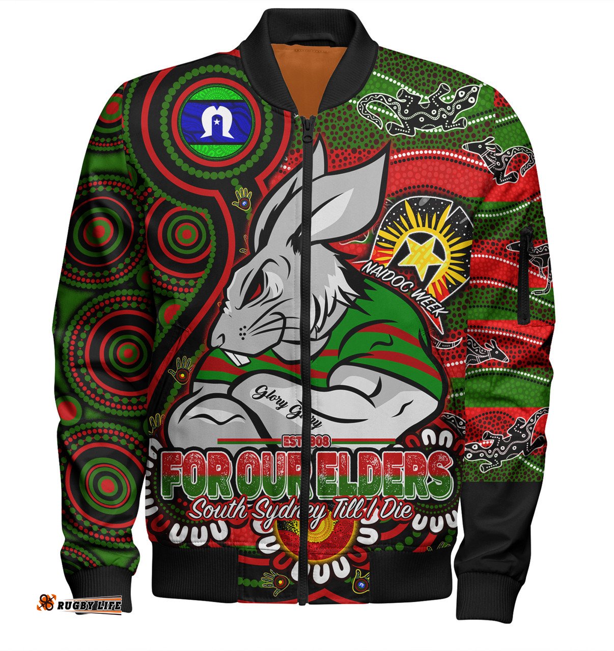 Amazing Aussie South Sydney Rabbitohs Custom Bunnies For Our Elders Hoodie Bomber Jacket