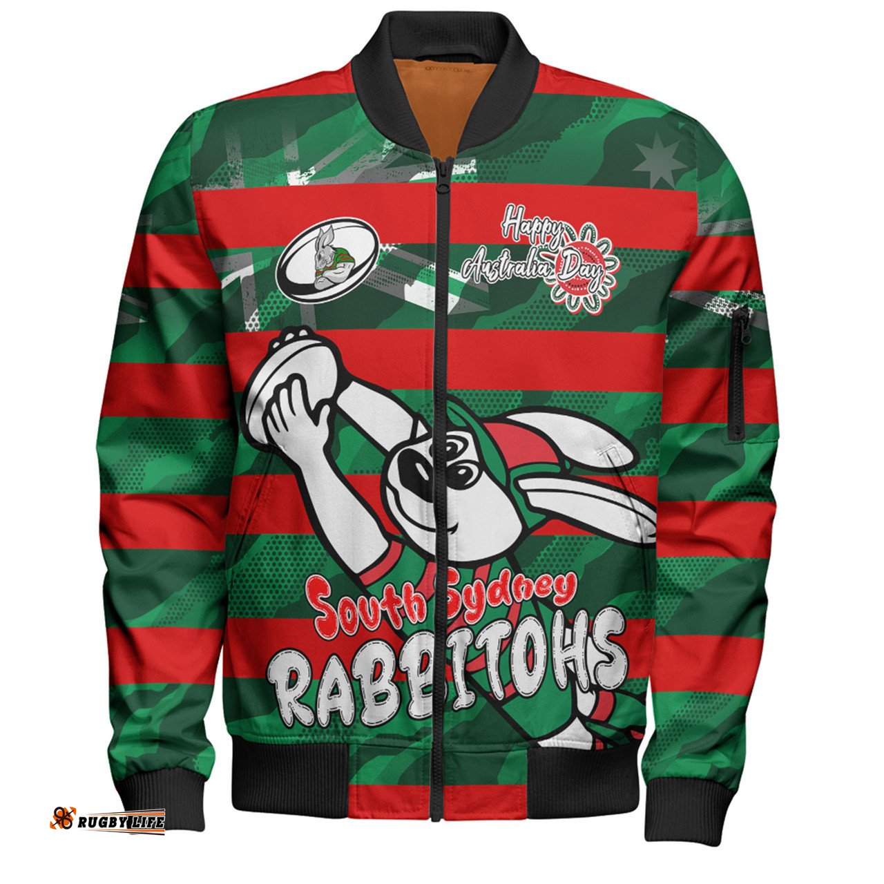 Amazing Aussie South Sydney Rabbitohs Happy Australia Day We Are One And Free Bomber Jacket