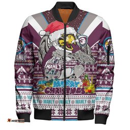 Amazing Aussie Manly Warringah Sea Eagles Christmas Custom Manly Santa Aussie Big Things Bomber Jacket