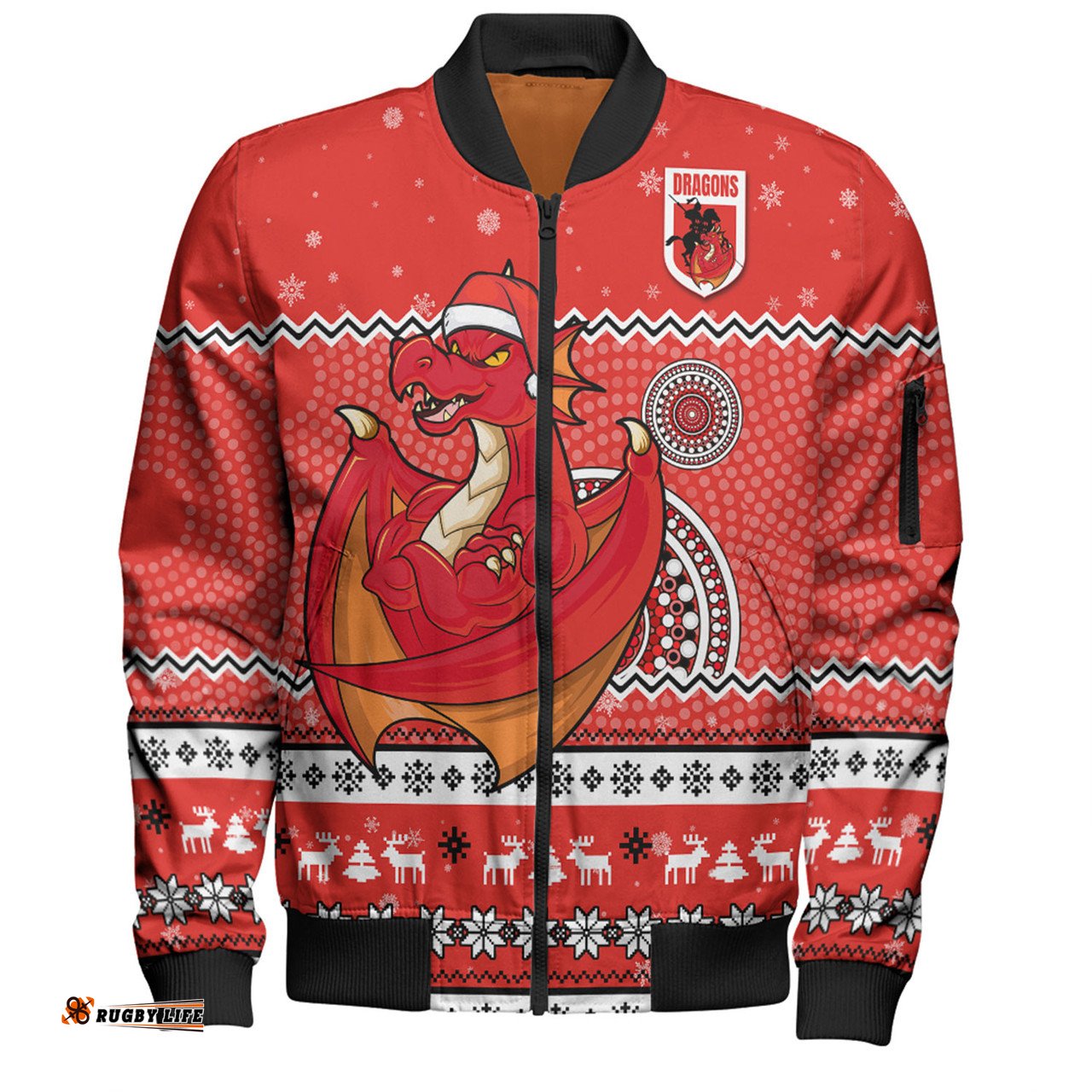Amazing Aussie St. George Illawarra Dragons Christmas Custom Ugly Xmas And Aboriginal Patterns For Die Hard Fan Bomber Jacket