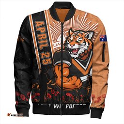 Amazing Aussie Wests Tigers Anzac Day Lest We Forget Strong Fighting Spirit Bomber Jacket