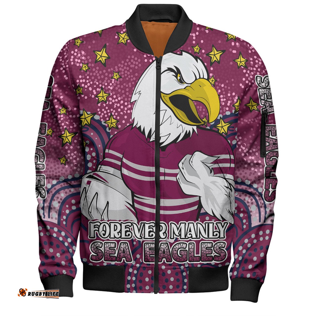 Amazing Aussie Manly Warringah Sea Eagles Custom Custom With Aboriginal Inspired Style Of Dot Painting Patterns  Bomber Jacket