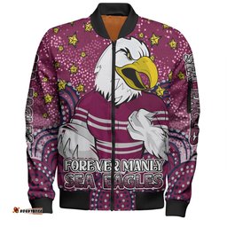 Amazing Aussie Manly Warringah Sea Eagles Custom Custom With Aboriginal Inspired Style Of Dot Painting Patterns  Bomber Jacket