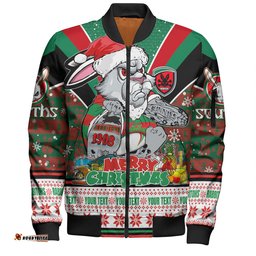 Amazing Aussie South Sydney Rabbitohs Custom South Sydney Rabbitohs Santa Aussie Big Things Bomber Jacket