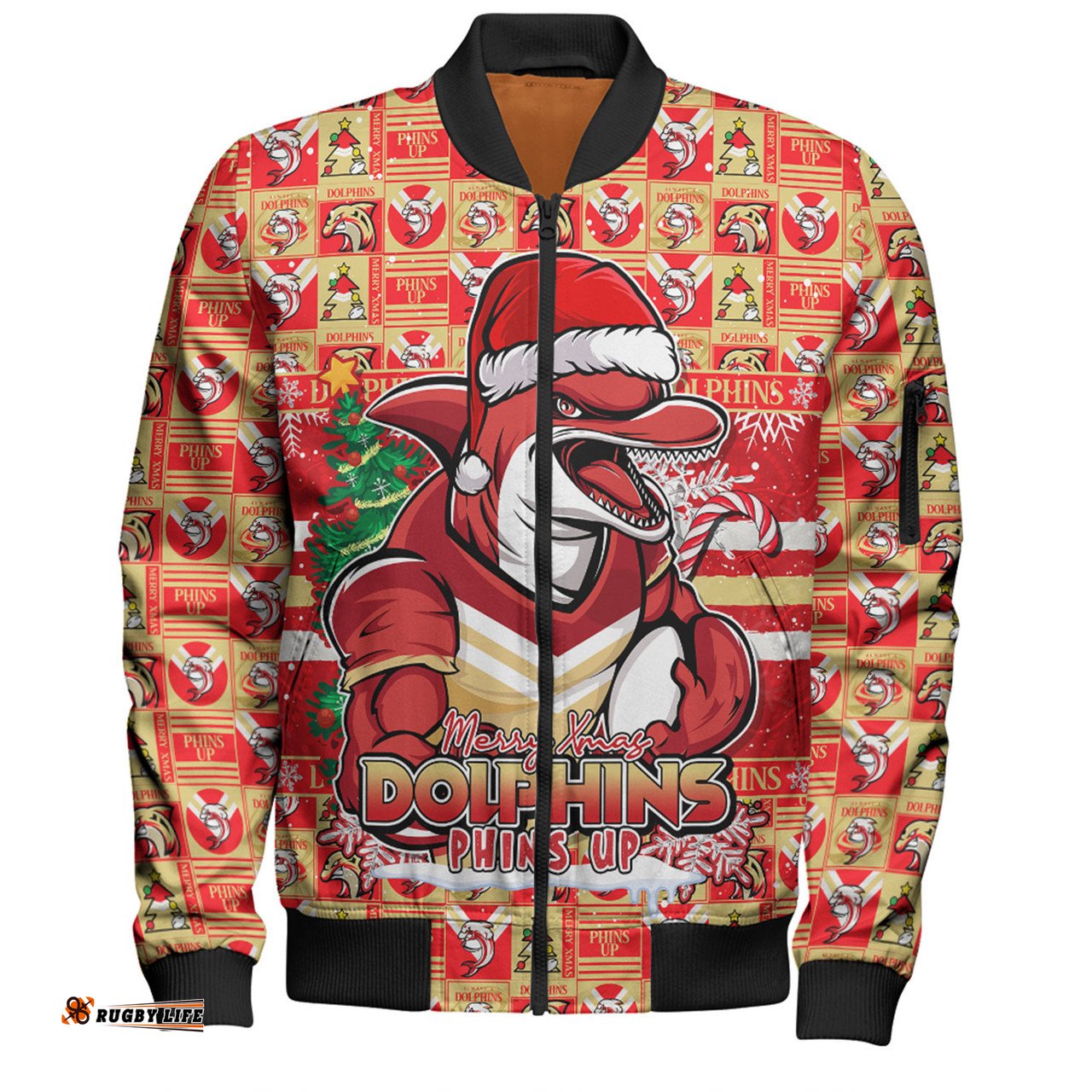 Amazing Aussie Redcliffe Dolphins Merry Ugly Christmas Comic Style Bomber Jacket