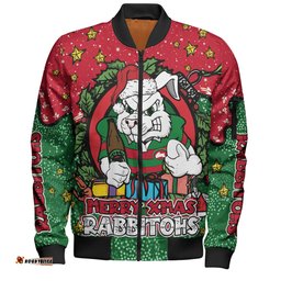 Amazing Aussie South Sydney Rabbitohs Custom Merry Christmas Our Beloved Team With Aboriginal Dot Art Pattern Bomber Jacket