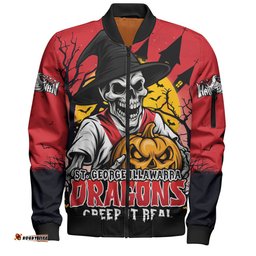 Amazing Aussie St. George Illawarra Dragons Dark Moon Rugby Halloween Battle Edition Bomber Jacket