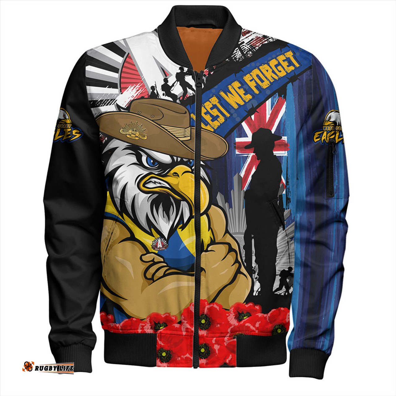 Amazing Aussie West Coast Eagles Anzac Day Honor United In Spirit Bomber Jacket